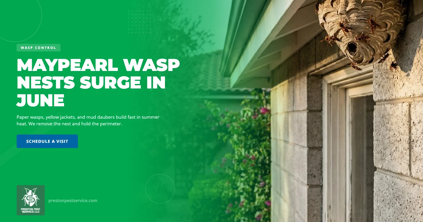 June wasp nest surge in Maypearl TX - paper wasps yellow jackets summer pest control - Preston Pest Service