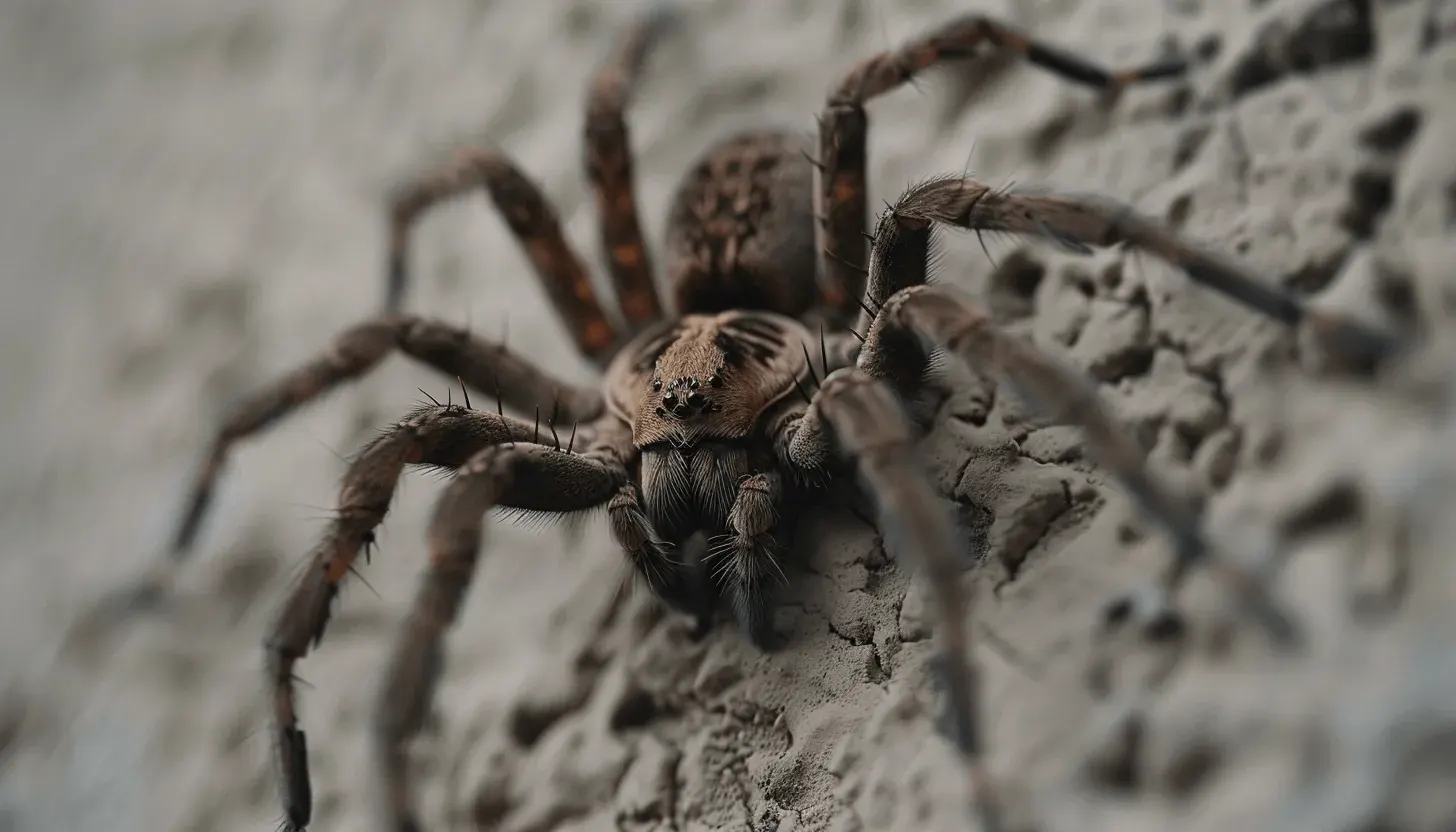 Close-up image of a wolf spider with detailed features.