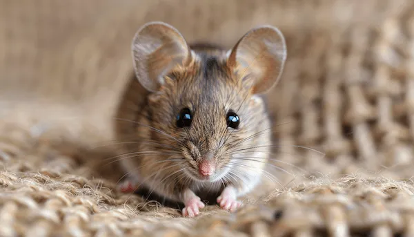A small mouse with large ears and dark eyes